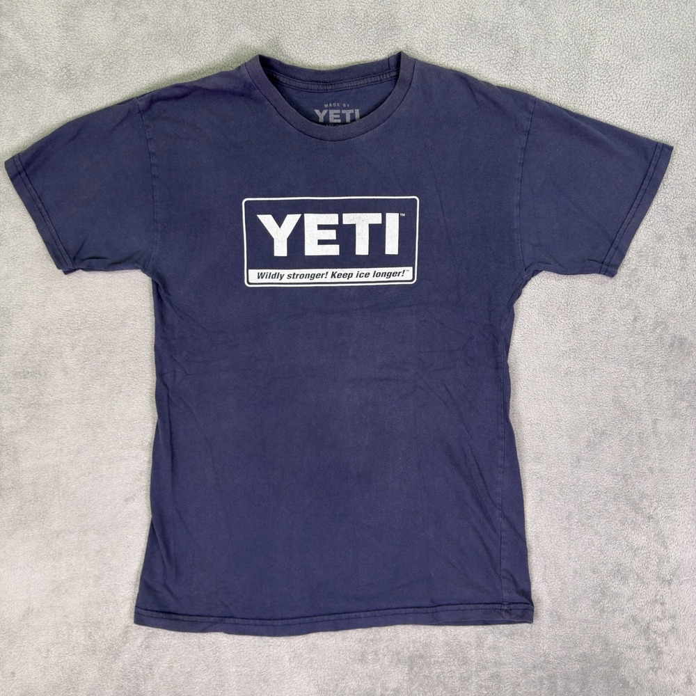 Yeti Shirt Mens Medium Blue Short Sleeve Graphic Tee Crew Neck Slim Outdoor